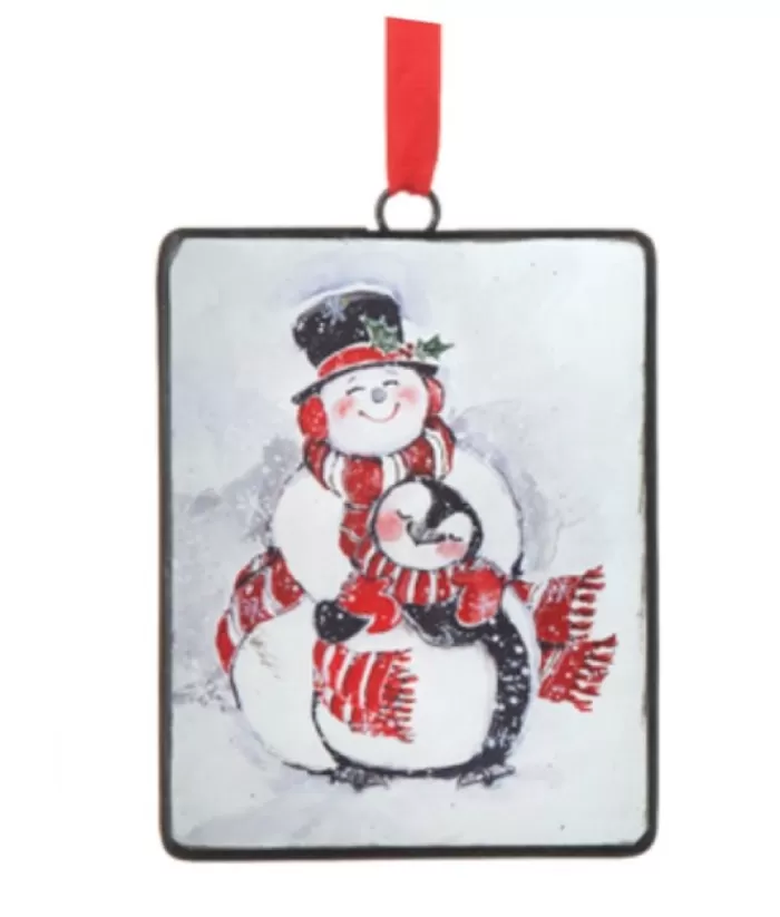 Boutique de Noël Christmas Classics*Snowman With Penguin Friend, Metal Ornament