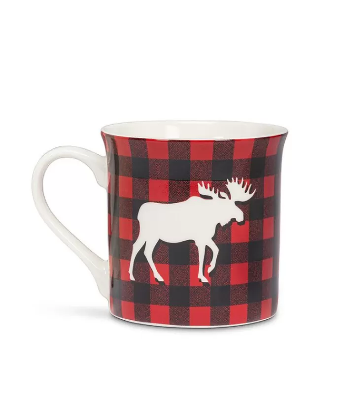 Store Souvenir Mug, Buffalo Plaid With Moose Silhouette Design Tableware Souvenirs