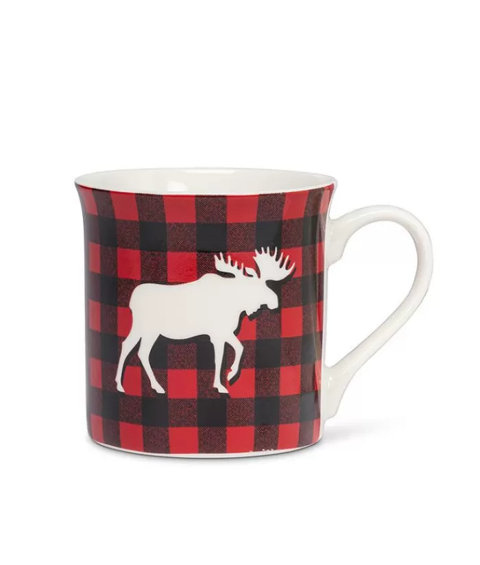 Store Souvenir Mug, Buffalo Plaid With Moose Silhouette Design Tableware Souvenirs