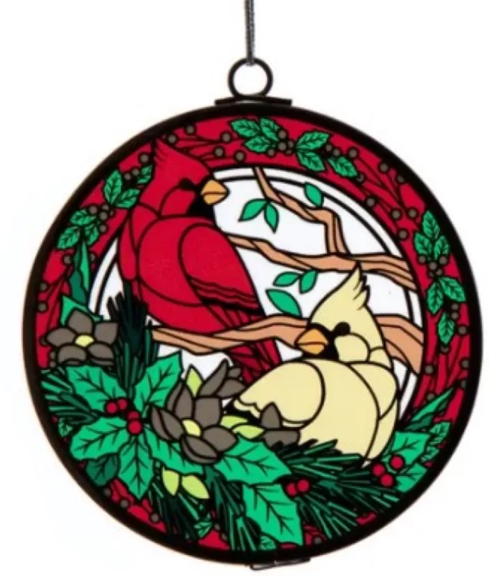 Boutique de Noël Birds & Owls*Stained Glass Ornament, Cardinal And Tan Bird