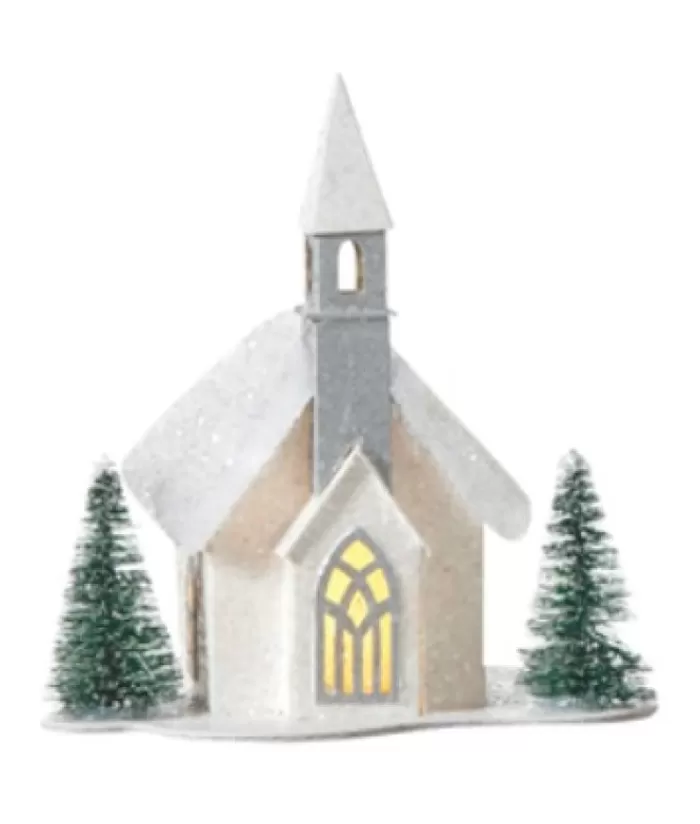 Best Table Decor, Ornament, White Church With Led Lighting Miscellaneous