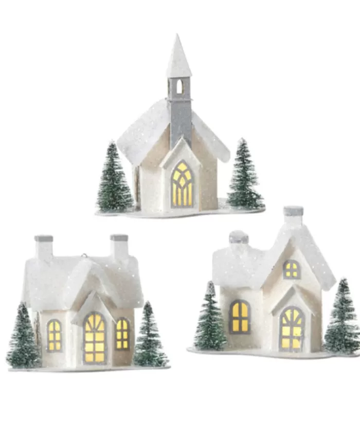 Boutique de Noël Winter Wonderland*Table Decor, Ornament, White Church With Led Lighting