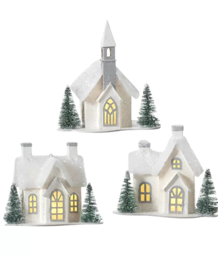 Best Table Decor, Ornament, White Church With Led Lighting Miscellaneous