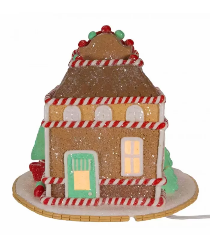Boutique de Noël Ginger Bread Houses*Table Ornament, 7",Gingerbread Shoppe Battery Operated C7 Bulb