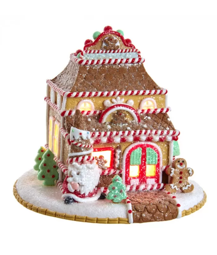Boutique de Noël Ginger Bread Houses*Table Ornament, 7",Gingerbread Shoppe Battery Operated C7 Bulb