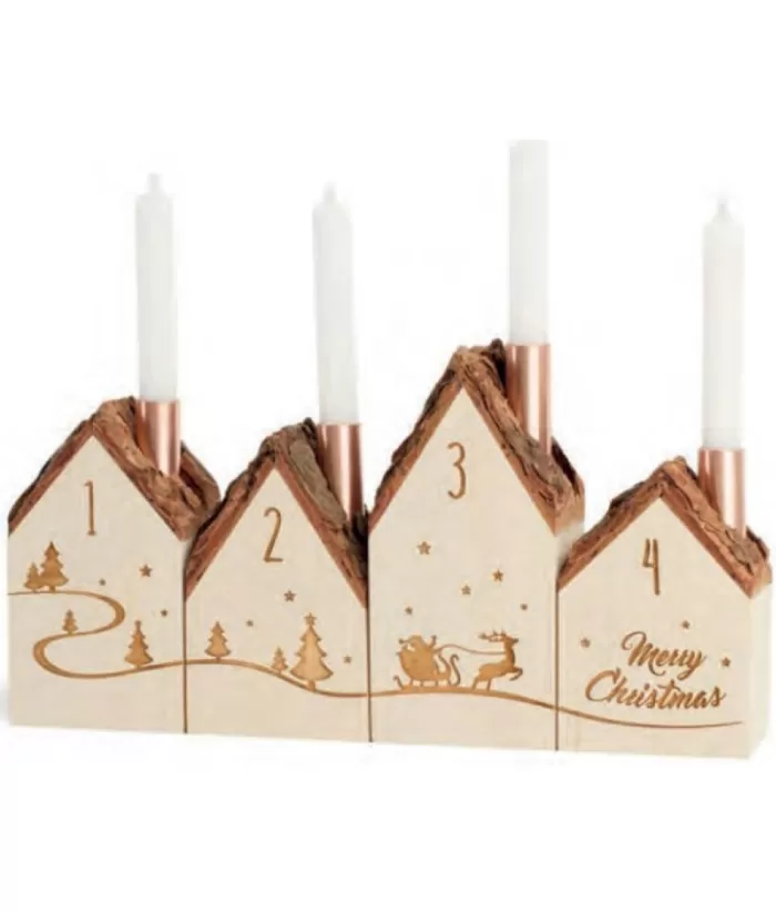 Boutique de Noël Advent*Table Piece, 4 Piece Set Of Candle Holders, Cottage Shaped, A German Tradition