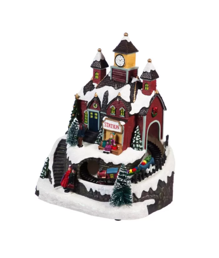 Boutique de Noël Usb & Led*Table Piece, Animated Mountain Train Station, Led Lighting.