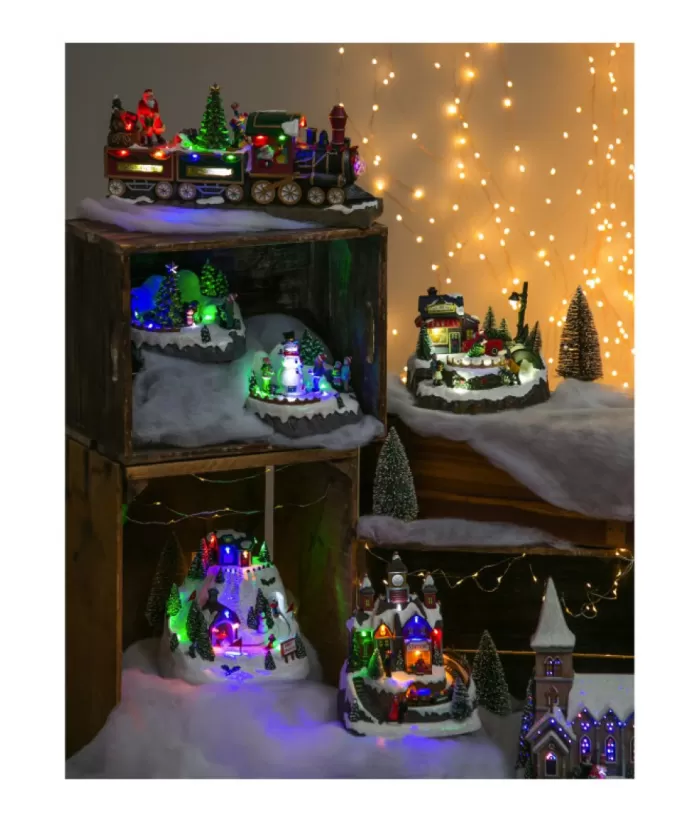 Boutique de Noël Usb & Led*Table Piece, Animated Mountain Train Station, Led Lighting.