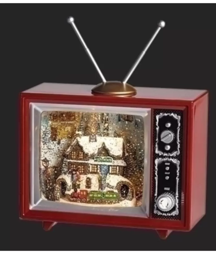 Boutique de Noël Animated And Musical Pieces*Table Piece, Musical Tv Box, Measures 6.5 Inches, With Train Station