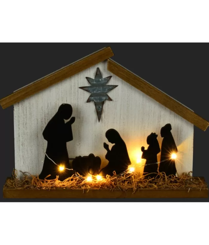 Boutique de Noël Religion*Table Piece, Nativity Scene In Wood, With Led Illumination