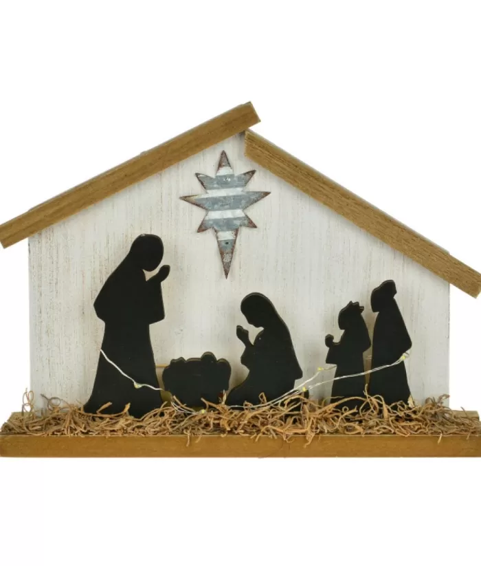 Boutique de Noël Religion*Table Piece, Nativity Scene In Wood, With Led Illumination