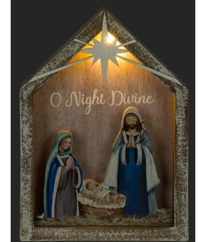 Boutique de Noël Religion*Table Piece, The Holy Family In Wood, With Illumination