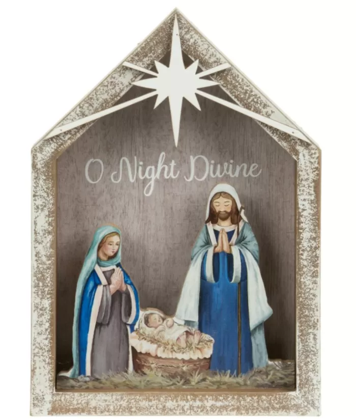 Boutique de Noël Religion*Table Piece, The Holy Family In Wood, With Illumination