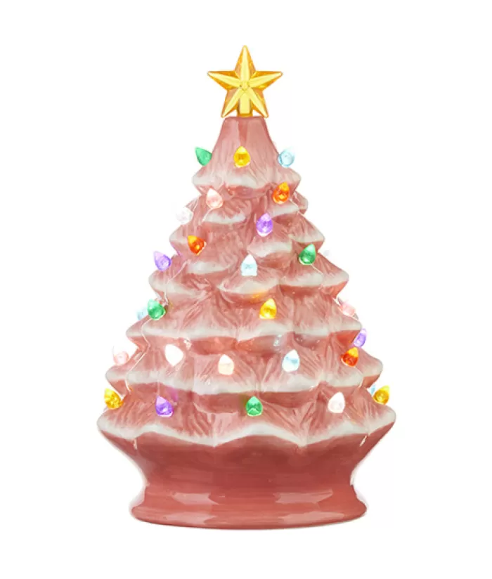 Best Table Top Decoration, Illuminated (Led) Pink Ceramic Xmas Tree, Measures 8" Table Trees