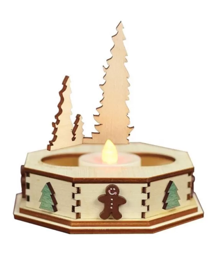 Boutique de Noël Rustic*Tealight Holder In Wood, Led Lighting