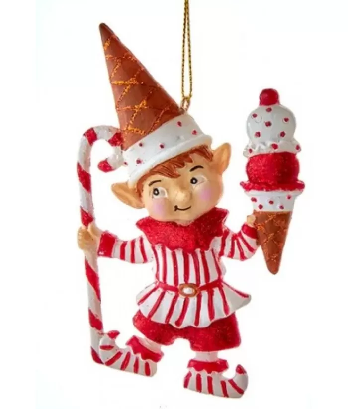 Boutique de Noël Ginger Bread & Candy Shoppe*Tree Ornament, Peppermint Elf With Ice Cream Cone