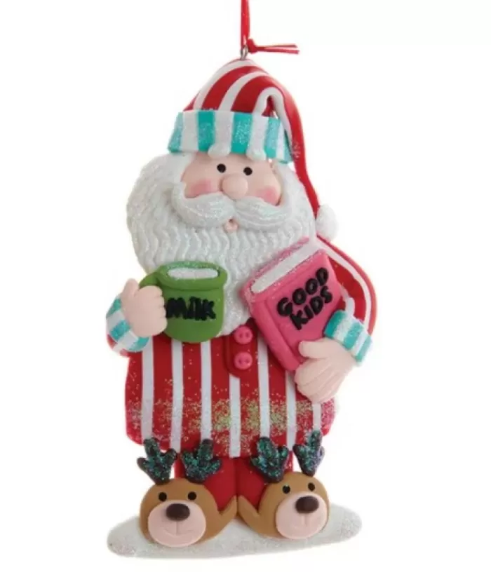 Boutique de Noël Ginger Bread & Candy Shoppe*Tree Ornament, Santa In Candy Cane Pajamas