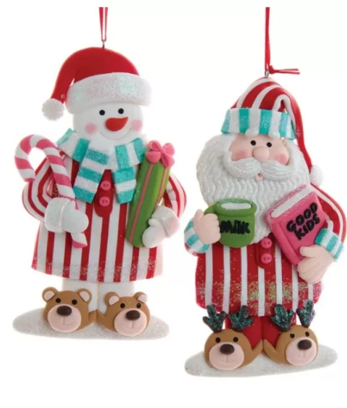 Boutique de Noël Ginger Bread & Candy Shoppe*Tree Ornament, Santa In Candy Cane Pajamas