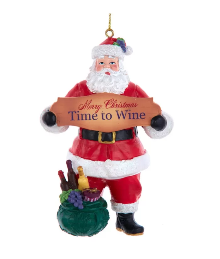 Boutique de Noël Wine Lovers*Tree Ornament, Santa With Sign "Time To Wine"