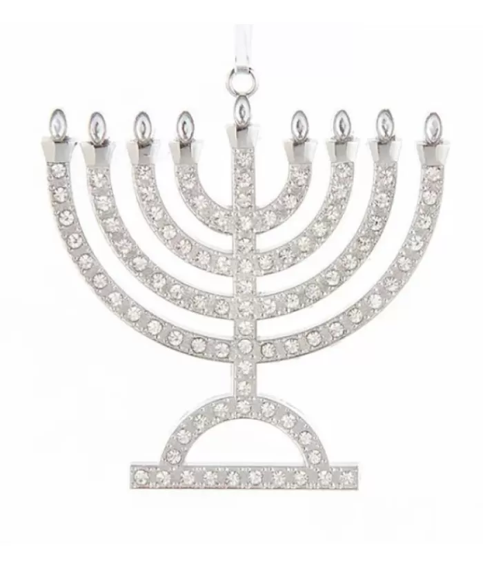 New Tree Ornament, Silver Hanukkah Menorah Hanukkah