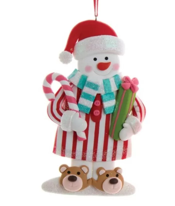 Boutique de Noël Ginger Bread & Candy Shoppe*Tree Ornament, Snowman In Candy Cane Pajamas