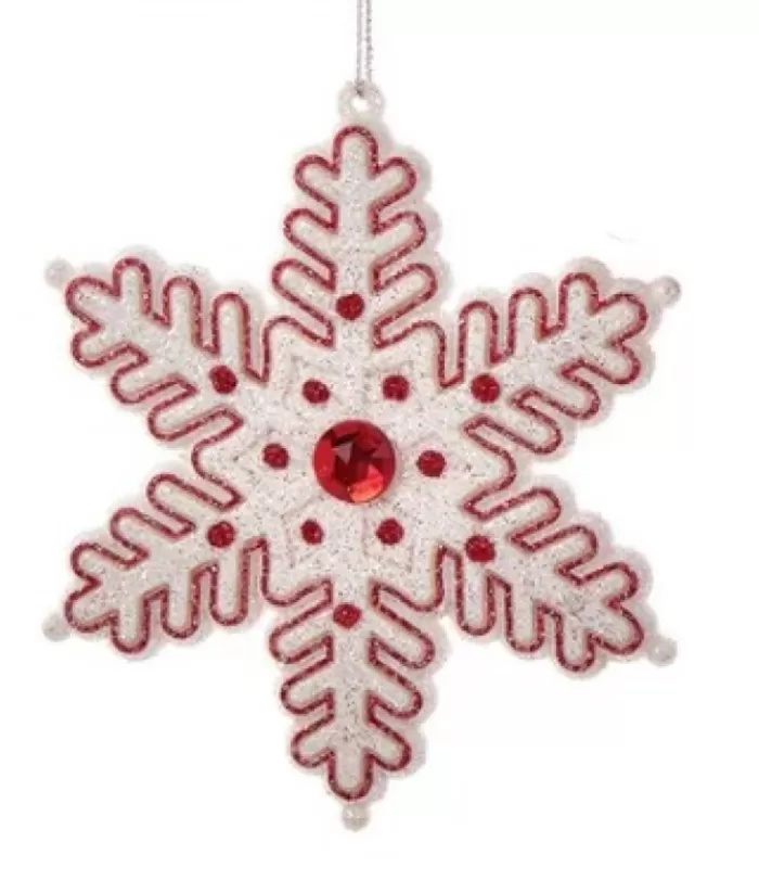 Boutique de Noël Ginger Bread & Candy Shoppe*Tree Ornament, White And Red Candy Cane Snowflake