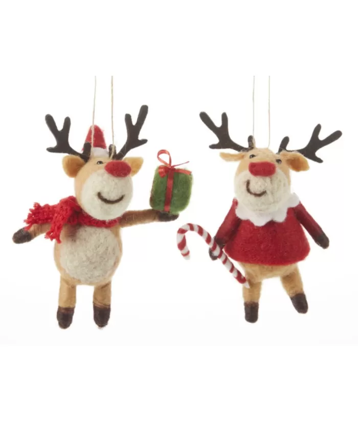 Boutique de Noël Enchanted Forest*Tree Ornament, Woolen Reindeer Carrying A Gift