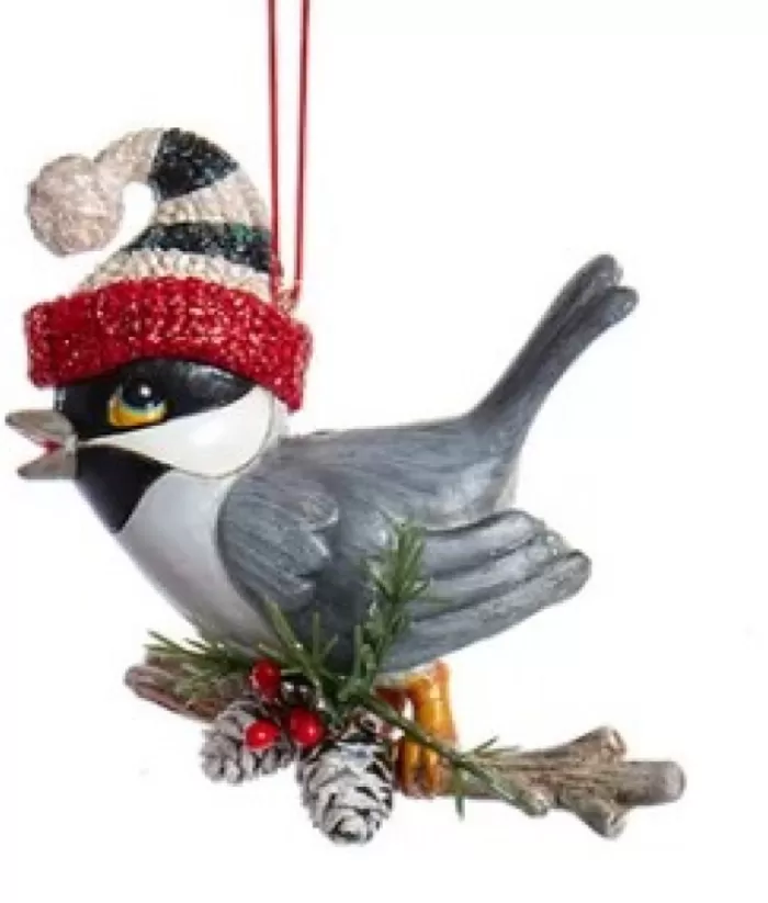 Boutique de Noël Birds & Owls*Whimsical Chickadee With Santa Hat, Ornament