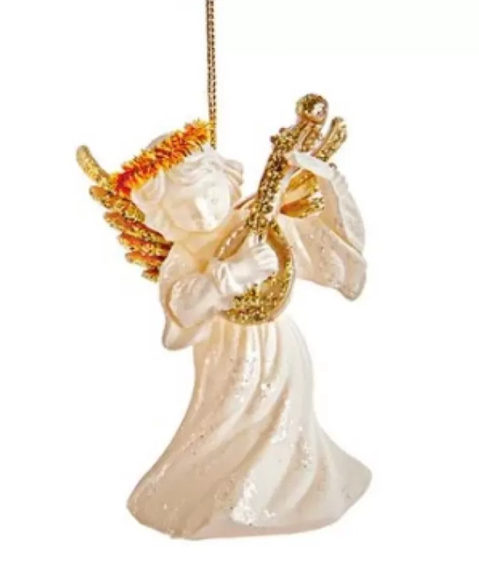 Boutique de Noël Christmas Classics*White And Gold Angel With Mandolin Ornament