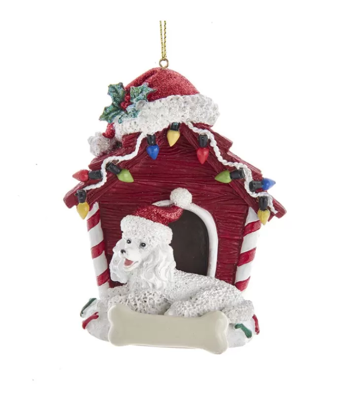 Clearance White Poodle Ornament With Doghouse Dogs