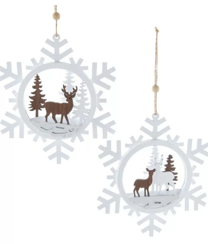 Boutique de Noël Enchanted Forest*White Snowflake With Deer Ornament