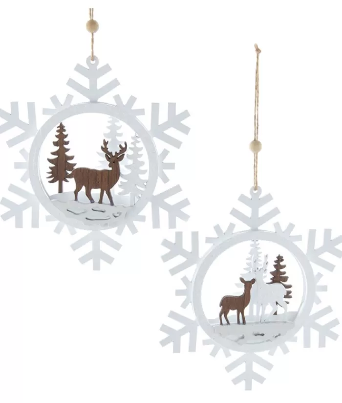 Discount White Snowflake With Deer Ornament Animals