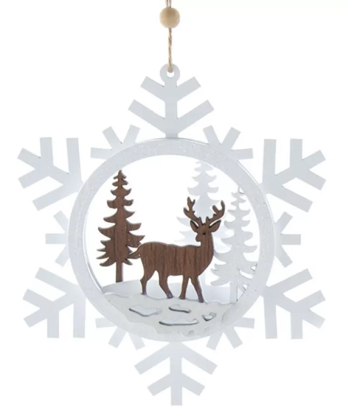 Discount White Snowflake With Deer Ornament Animals