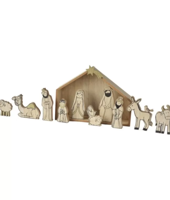 Boutique de Noël Religion*Wood Grain Nativity Scene, 12 Pcs