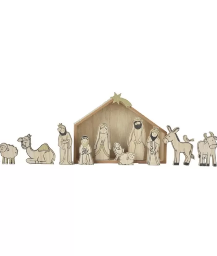 Boutique de Noël Religion*Wood Grain Nativity Scene, 12 Pcs