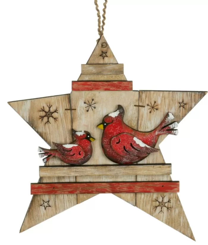 Boutique de Noël Enchanted Forest*Wooden Star With Cardinals