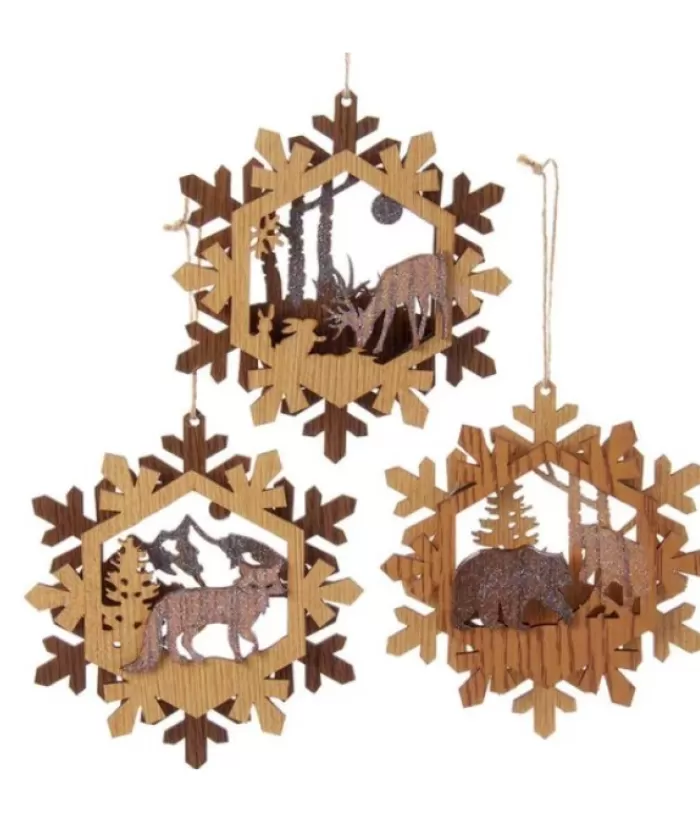 Clearance Wooden Wreath With Bear Ornament Snowflakes & Stars