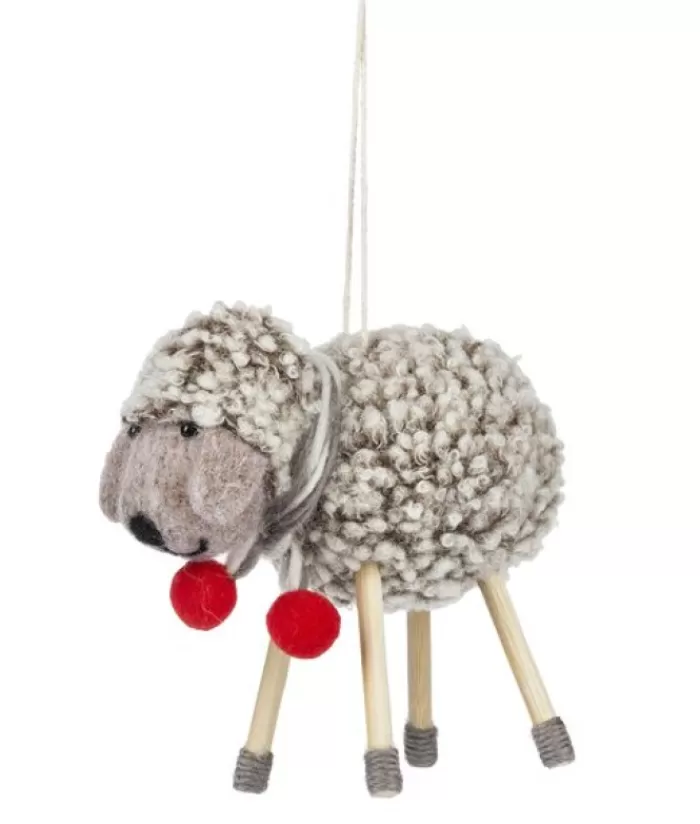 Fashion Xmas Tree Ornament, Grey Woolly Sheep Animals