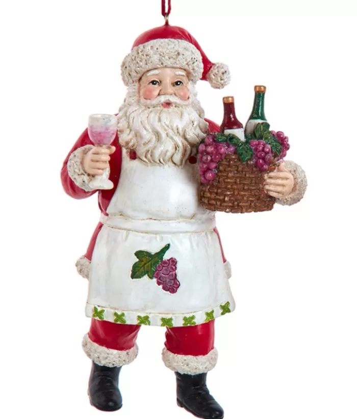 Boutique de Noël Mom'S Kitchen & Bakery*Xmas Tree Ornament, Santa With Wine Basket