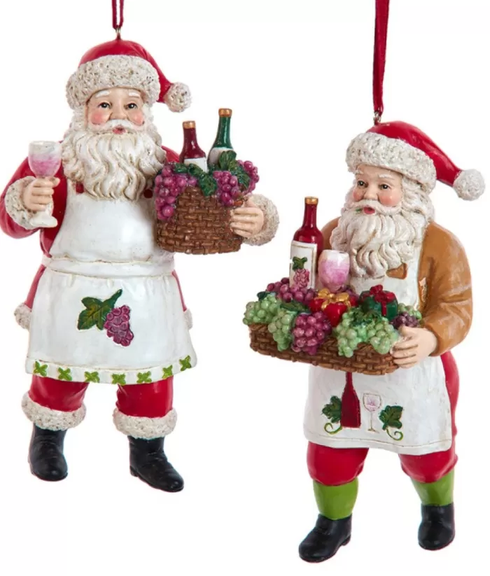 Boutique de Noël Mom'S Kitchen & Bakery*Xmas Tree Ornament, Santa With Wine Basket