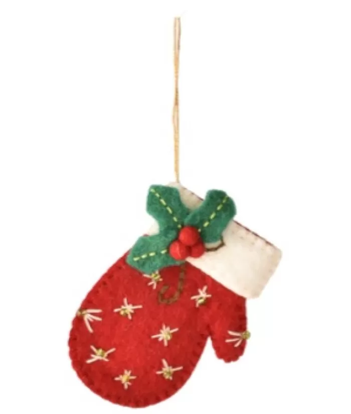 Best Xmas Tree Ornament, Woollen Mitten With A Sprig Of Woollen Holly Woolly
