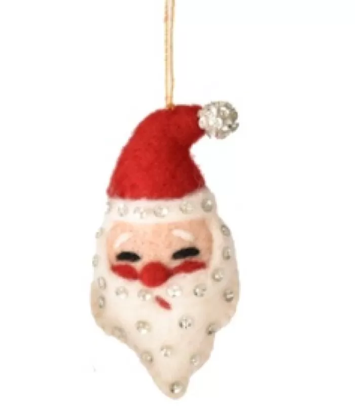 Flash Sale Xmas Tree Ornament, Woollen Santa Head With Sparkling Beard Woolly