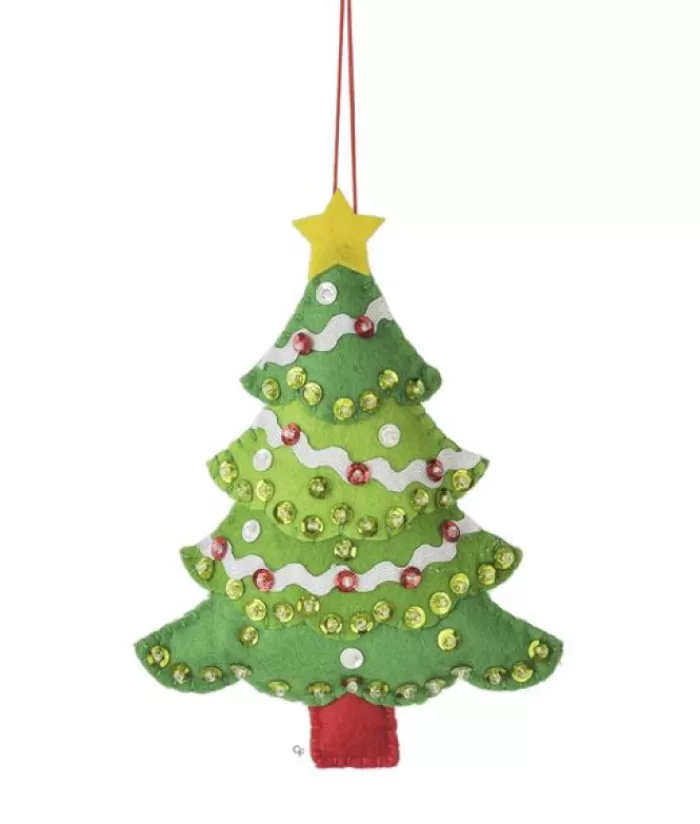 Discount Xmas Tree Ornament, Woollen Sequined Christmas Tree, 8" Woolly