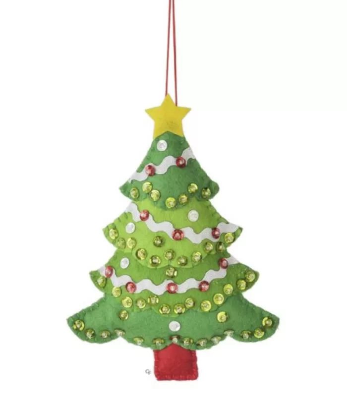 Boutique de Noël Christmas Classics*Xmas Tree Ornament, Woollen Sequined Christmas Tree, 8"