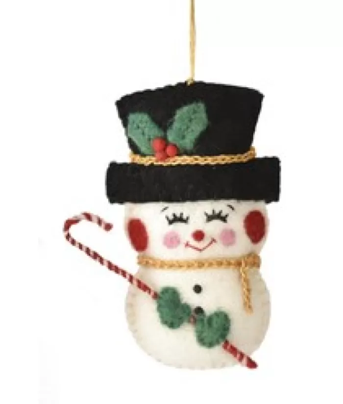 Best Sale Xmas Tree Ornament, Woollen Snow Girl With A Cane Snowmen