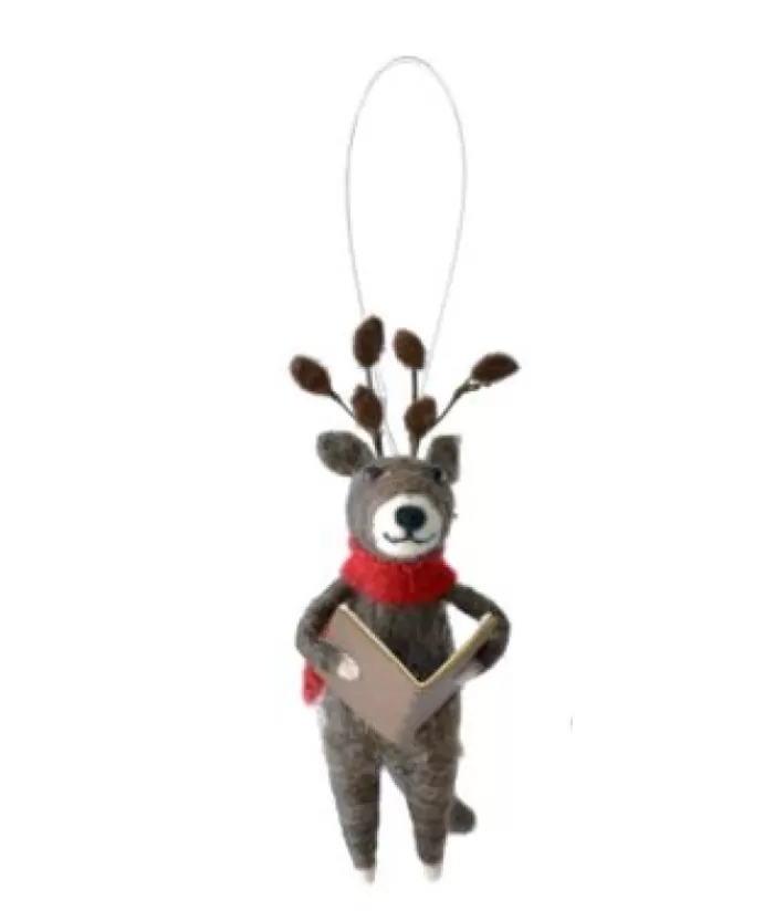 Cheap Xmas Tree Ornament, Woolly Caroling Reindeer Woolly