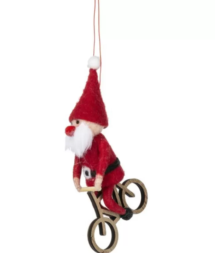 Outlet Xmas Tree Ornament, Woolly Gnome On A Bicycle Gnomes & Elves