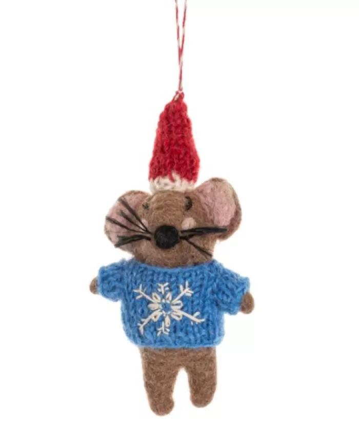 Cheap Xmas Tree Ornament, Woolly Mouse With Knitted Blue Sweater Woolly