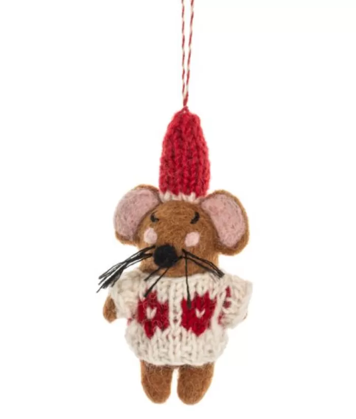 Shop Xmas Tree Ornament, Woolly Mouse With Knitted White Sweater Woolly
