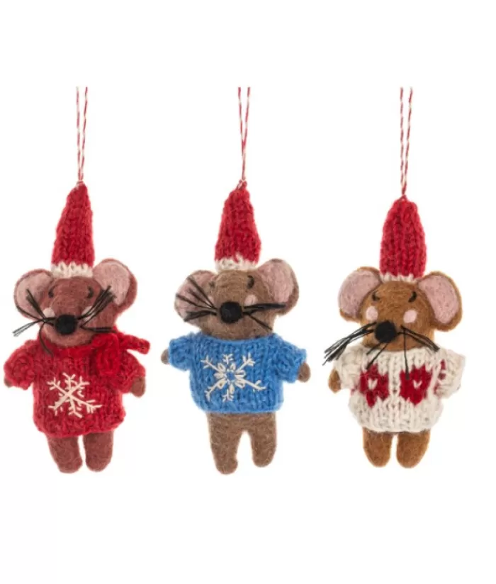 Store Xmas Tree Ornament, Woolly Mouse With Knitted White Sweater Animals